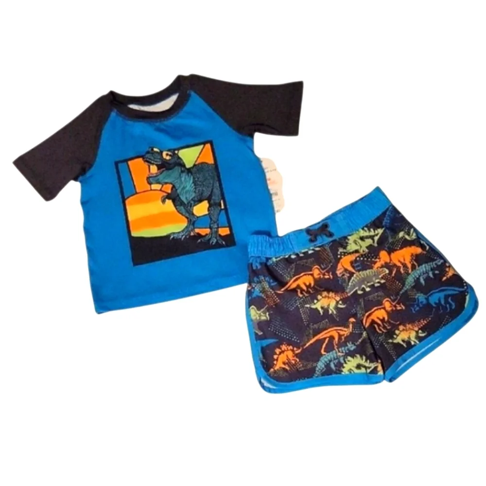 NEW Toddler Boy 2-Piece Rashguard & Matching Dinosaur Shorts Swim Set